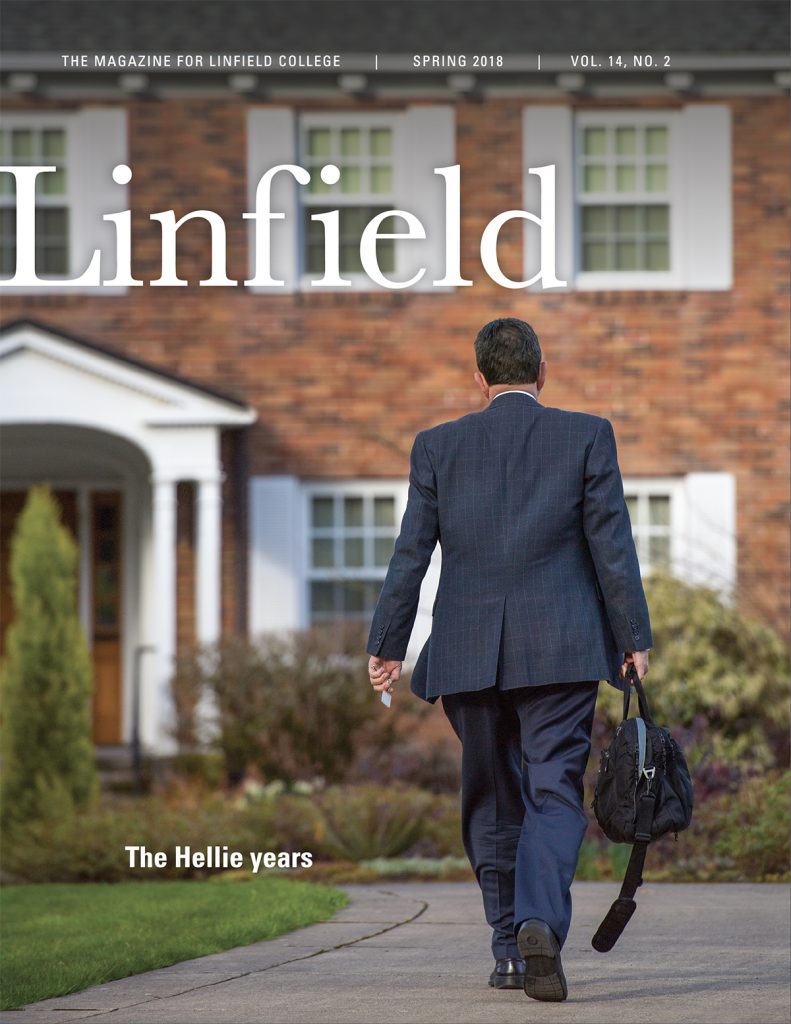 Cover of the Linfield Magazine, Spring 2018 issue.