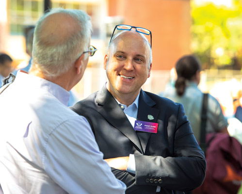 Joseph Hunter in a conversation at Linfield's new science center groundbreaking