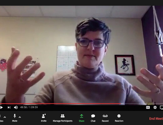 Jane Samuels, associate director of athletics speaking on Zoom during a WildX meeting