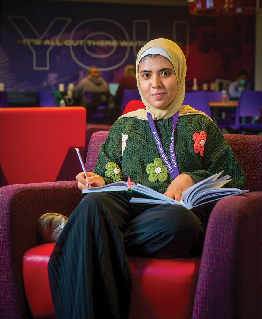 Nada Elekiaby, Linfield international studen from Egypt, studying in Riley student center