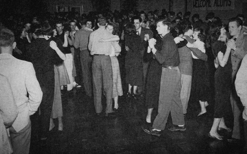 Archive photo of students dancing at Linfield's first dance from Nov. 1946.