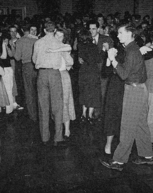Archive photo of students dancing at Linfield's first dance from Nov. 1946.