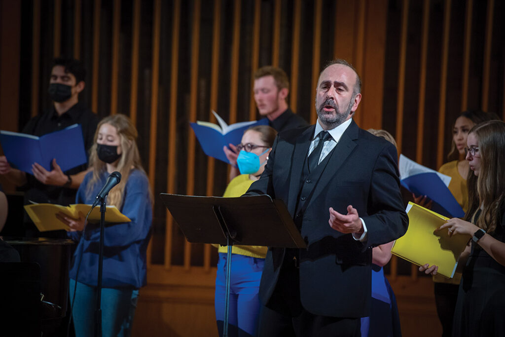 Anton Belov singing at Linfield's Unite for Ukraine benefit concert