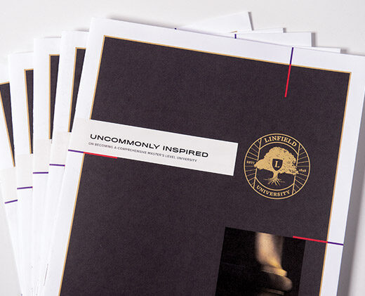 five copies of the strategic plan stacked