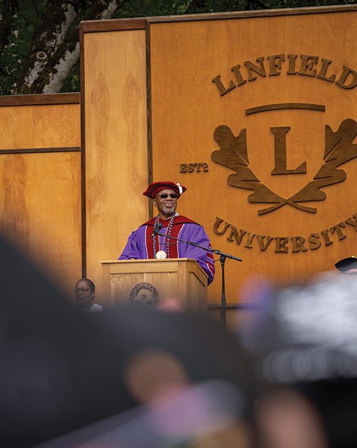 President Davis on the Commencement stage