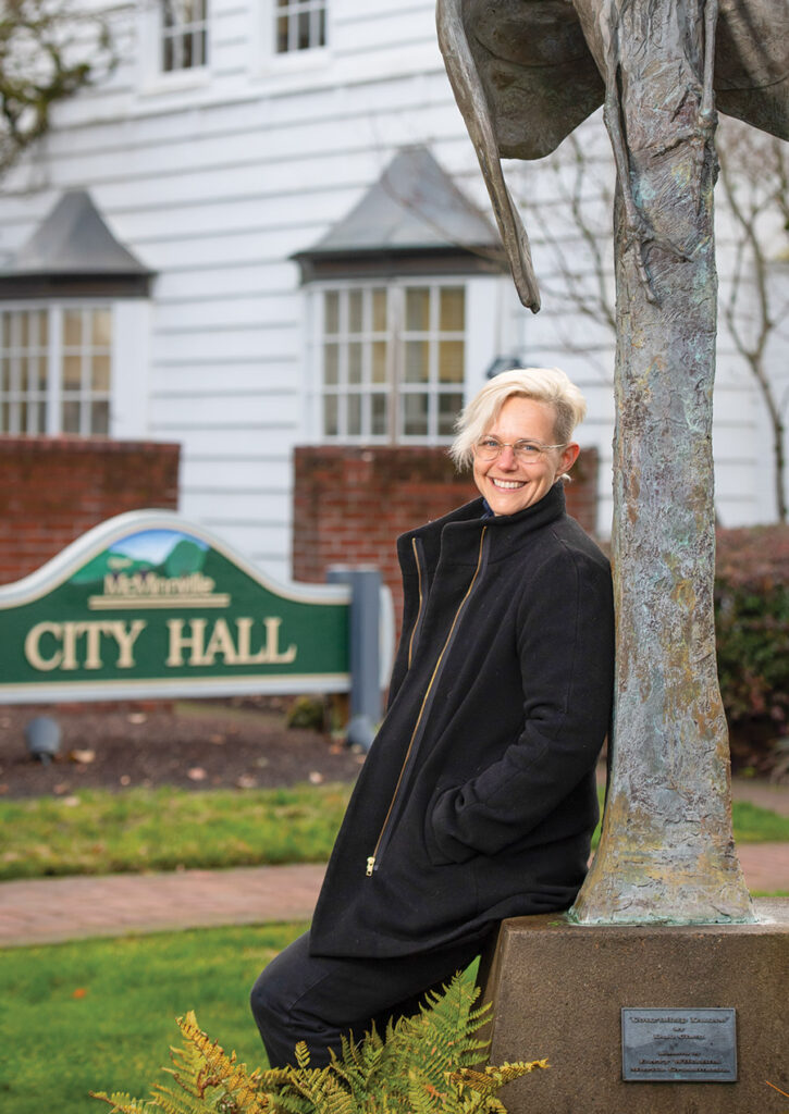 McMinnville Mayor Remy Drabkin '09 outside of City Hall.