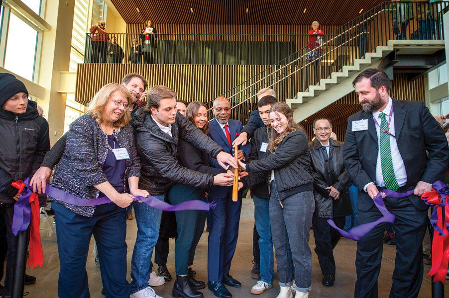 Faculty and students cut the ribbon on the new science center.