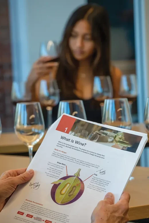 Two students tasting wine at a WSET class.