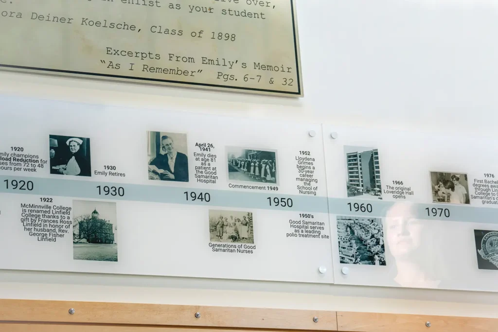 photo of the timeline showing the history of Emily Loveridge's career.