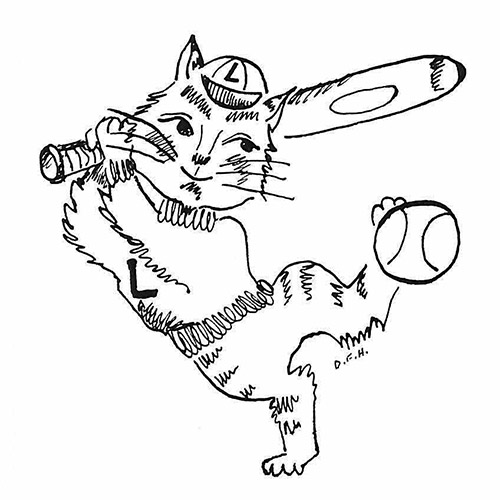 line drawing of a Wildcat playing baseball